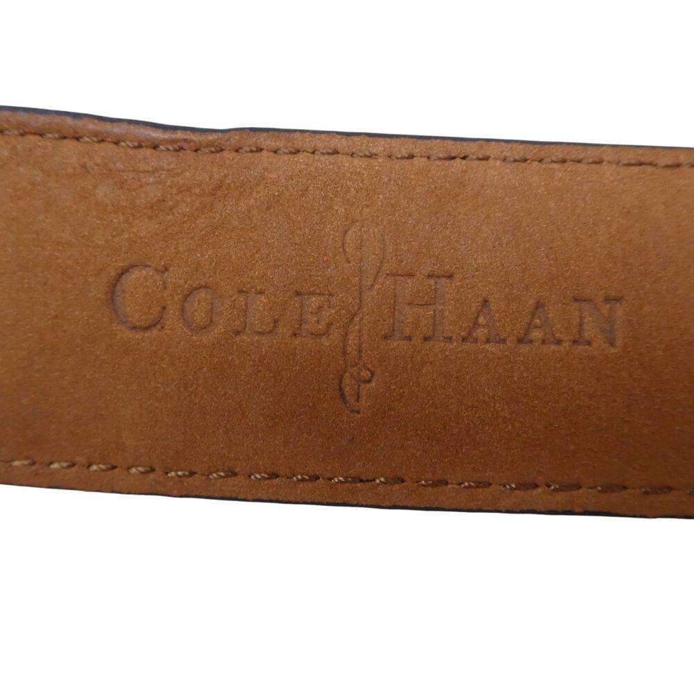 Cole Haan Brown Leather Sold Brass Buckle Mens Belt - Picture 8 of 11